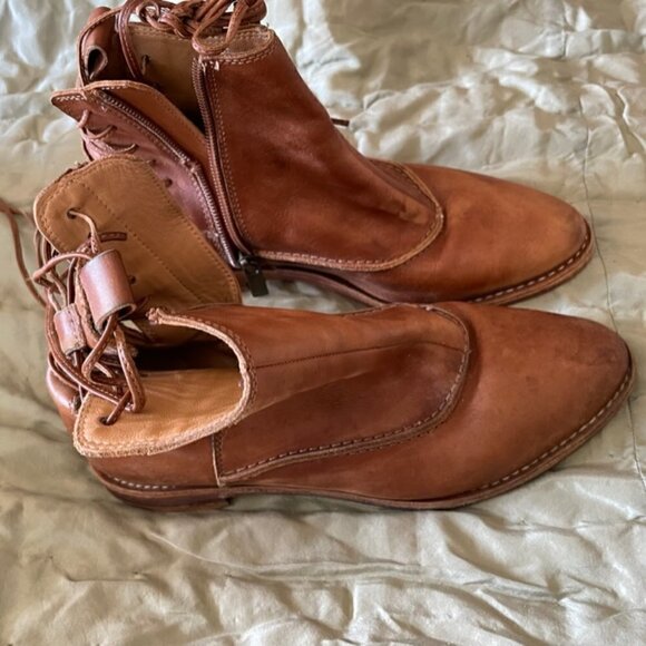 Chocolat Blu Leather Brown Boho Ankle Booties Broken Zipper - Picture 9 of 12